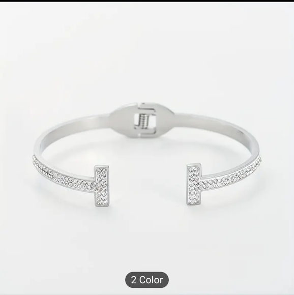 Jewelry - Crystal Pavé Open T-Ends Cuff Bracelet - Silver